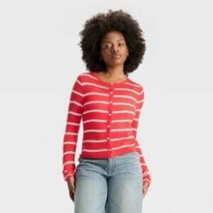 Wild Fable Red and White Striped Cardigan